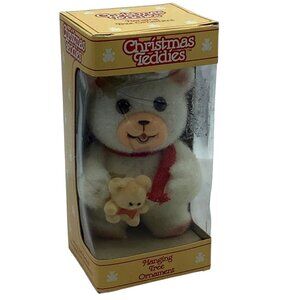 Vtg Unopened Jasco Christmas Teddies Velvety Flocked Hanging Tree Ornament 5”